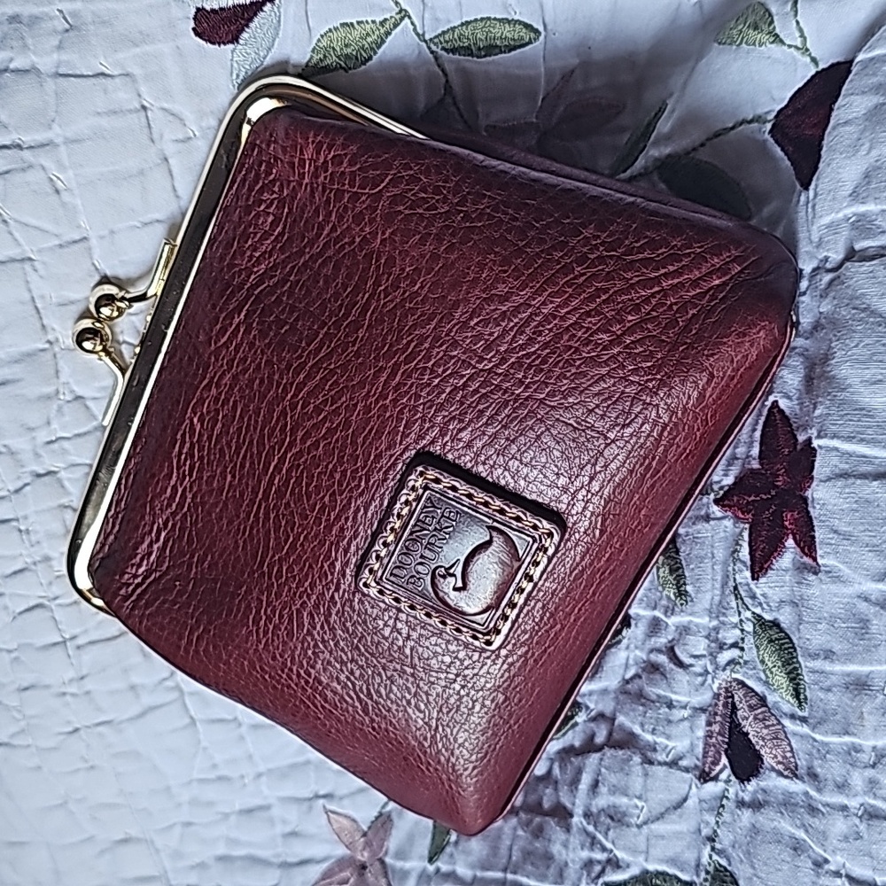Dooney & Bourke Burgundy Leather Kiss-Lock Wallet with Gold Hardware